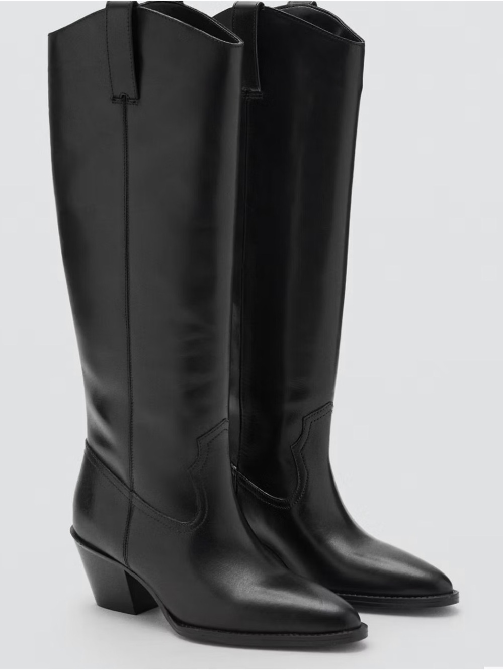 Mango Black Over-the-Knee Western Boots